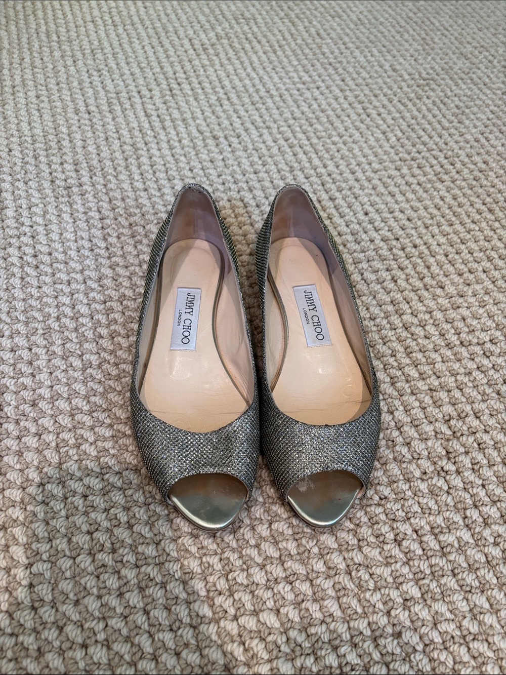 Jimmy Choo Gold Metallic Peep-Toe Flats